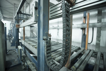 Details from Styrofoam production factory. Line for Styrofoam cutting.