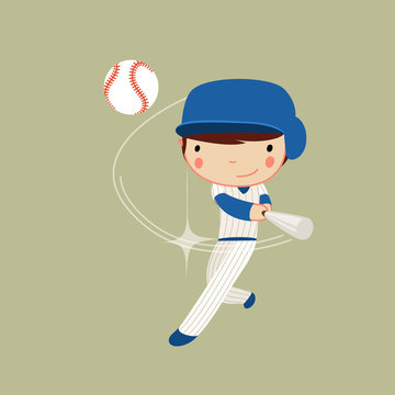 baseball boy in action. hitter character. vector illustration