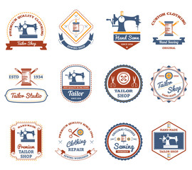 Tailor shop original labels icons set