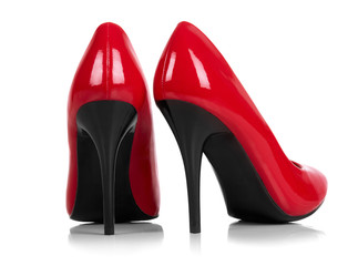 Red and black sole high heels isolated on white. with Clipping path. 