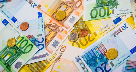 Closeup of banknotes and coins