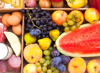 Naklejka na ściany i meble Assorted fresh fruits in box