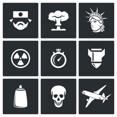 Japan and nuclear weapons icons. Vector Illustration.