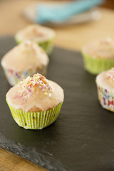 homemade muffins with colored crumples