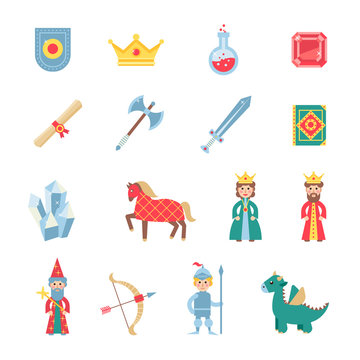 Medieval games symbols flat icons set