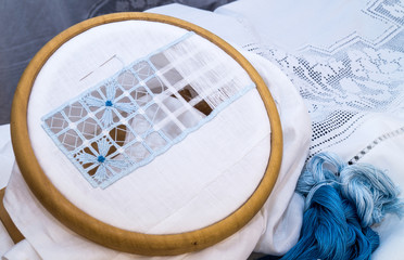 The embroidery hoop with canvas and sewing - 90908111