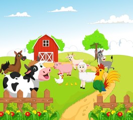 collection of farm animals with background