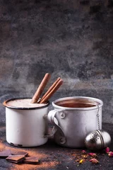 Abwaschbare Fototapete Schokolade Tee und heiße Schokolade
