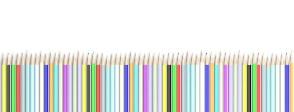 Colorful pencils on white, banner