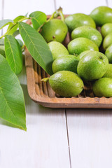 Young green walnuts