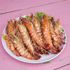 Grilled shrimps on the plate