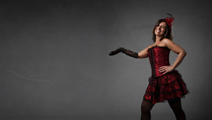 Fototapeta na wymiar burlesque dancer showing with open arm