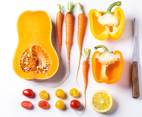 Set of red, orange and yellow vegetables