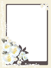 brown frame with white roses illustration