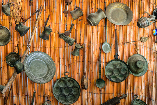 Vintage metal utensils. Yoruk Park. Kemer. Turkey