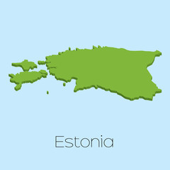 3D map on blue water background of Estonia