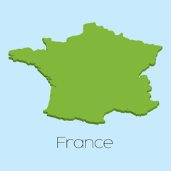 3D map on blue water background of France