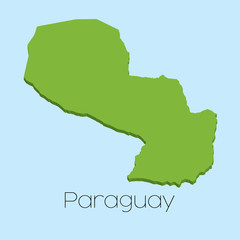 3D map on blue water background of Paraguay
