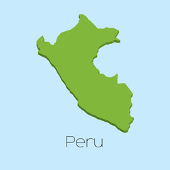 3D map on blue water background of Peru