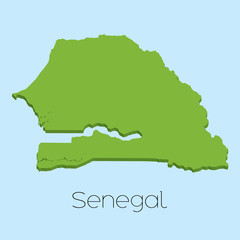 3D map on blue water background of Senegal