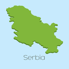 3D map on blue water background of Serbia