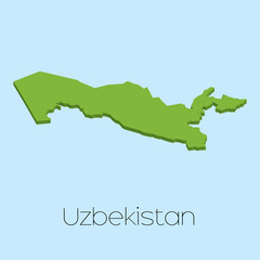 3D map on blue water background of Uzbekistan