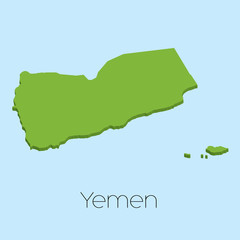 3D map on blue water background of Yemen