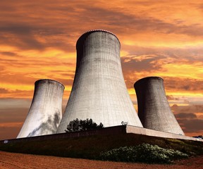Evening colored view of cooling tower