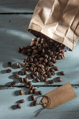 coffee beans on a wooden table