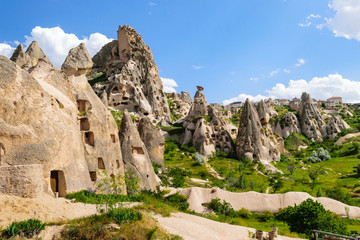 Fototapeta na wymiar Colourful rock formations in Cappadocia, Turkey