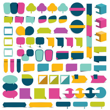 Collections of infographics flat design elements, bubbles, buttons, stickers. Vector illustration. 