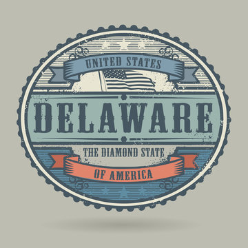 Vintage stamp with the text United States of America, Delaware