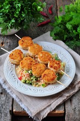 roasted turkey meat balls with couscous and vegetables