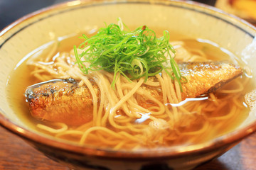 Japanese noodles with saba fish