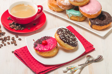 Donuts on a plate and coffee