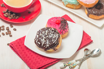 Donuts on a plate and coffee