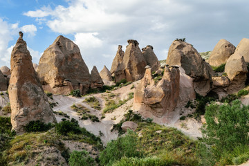 Fototapeta na wymiar Colourful rock formations in Cappadocia, Turkey