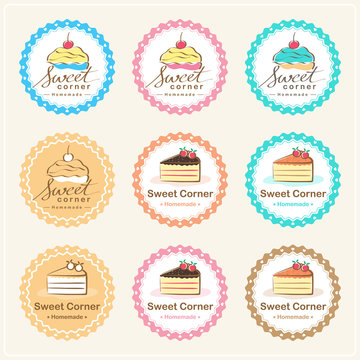 Set of sweet bakery badge label and logo design