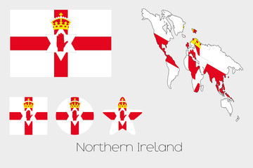 Fototapeta na wymiar Multiple Shapes Set with the Flag of Northern Ireland