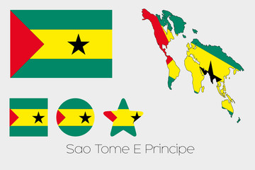 Multiple Shapes Set with the Flag of Sao Tome E Principe