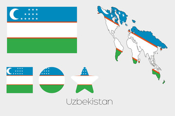 Multiple Shapes Set with the Flag of Uzbekistan