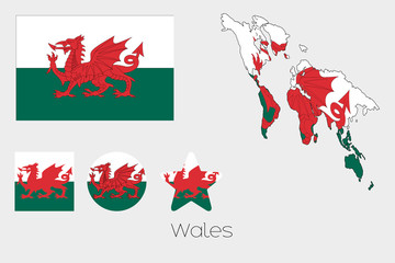 Obraz na płótnie Canvas Multiple Shapes Set with the Flag of Wales