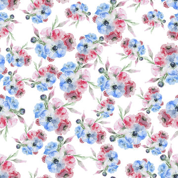 Watercolor Eustoma flower pattern