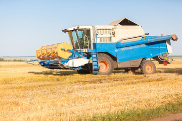 Combine harvester working