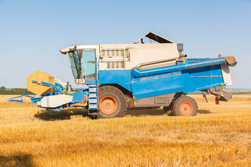 Combine harvester working