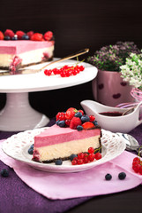 Portion of delicious raspberry cheesecake