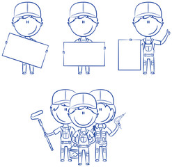 Construction workers with banners