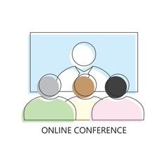 Thin line icon of Business communication promo marketing confere