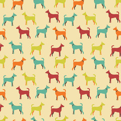 Animal seamless vector pattern of dog silhouettes