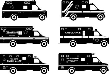Set of different silhouettes ambulance cars. Vector illustration © yustus